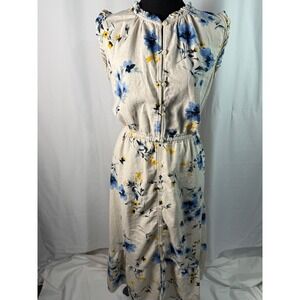 Liz Claiborne Floral Print Midi Dress Sleeveless Ruffle‎ Neck Womens L